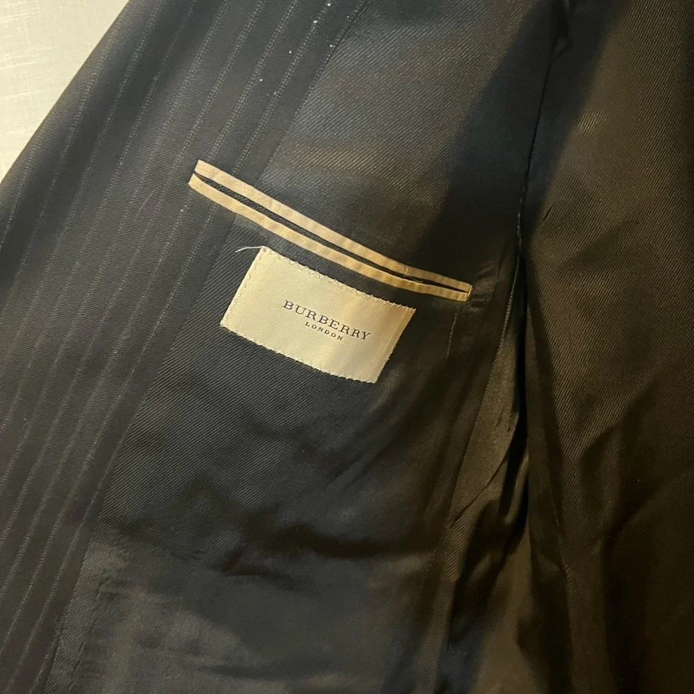 Burberry London Kensington Mens 42L Wool Pinstripe Suit Jacket Blazer Black